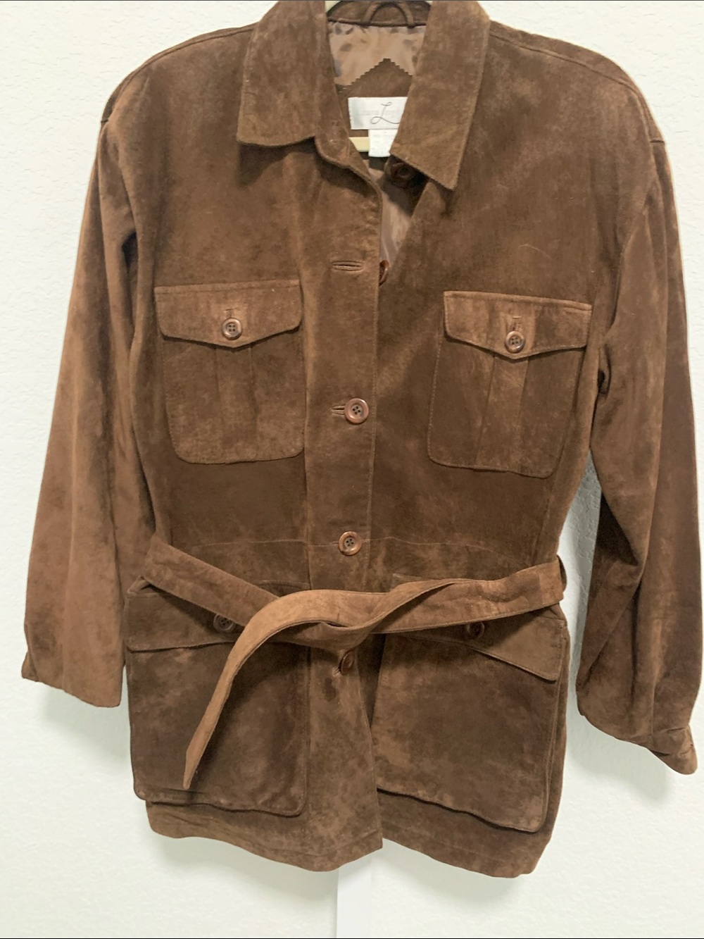 Vintage Laura Leigh Brown Genuine Suede Long Belted Jacket - Picture 4 of 7